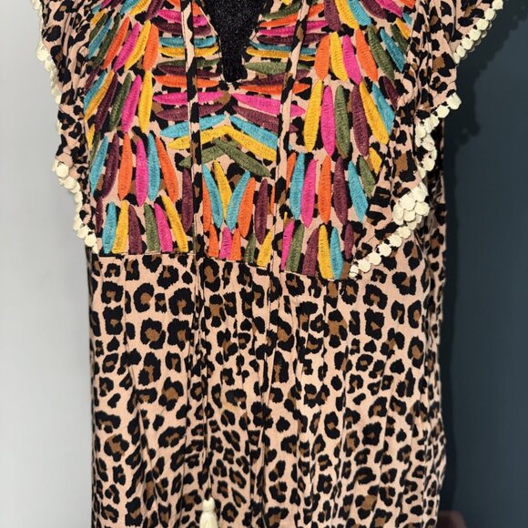 Women’s Beautiful Leopard Print Embroidery Tassel THML Medium Blouse Top - Picture 2 of 11